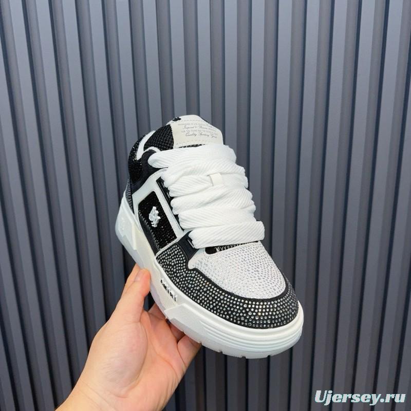 2024 Unisex Amiri Black White Mesh Leather Sneakers MJ00410