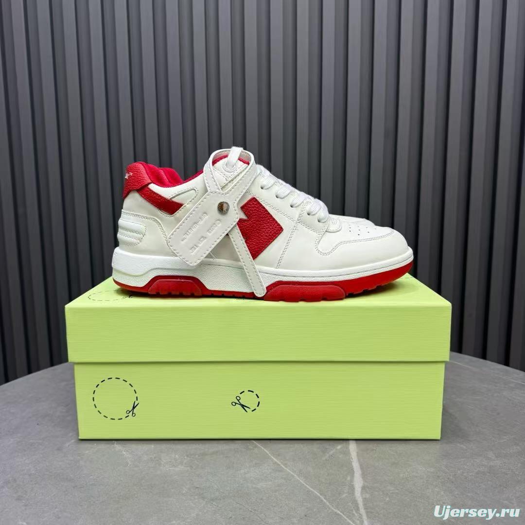 2025 Unisex Off-White White Red Leather Sneakers KFY00320