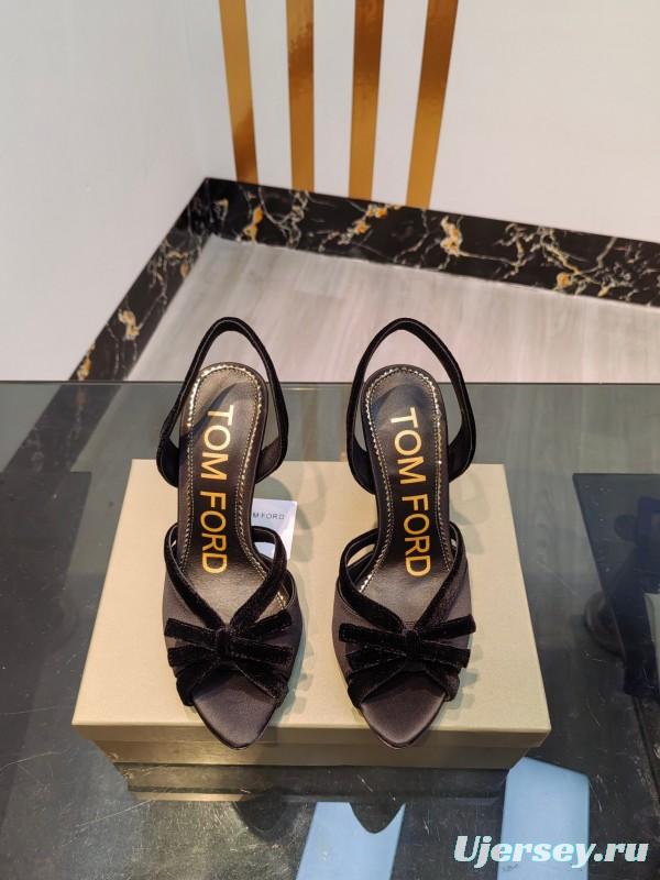 2025 Women TOM FORD Black Velvet High Heel Slingback Bow KFY00300