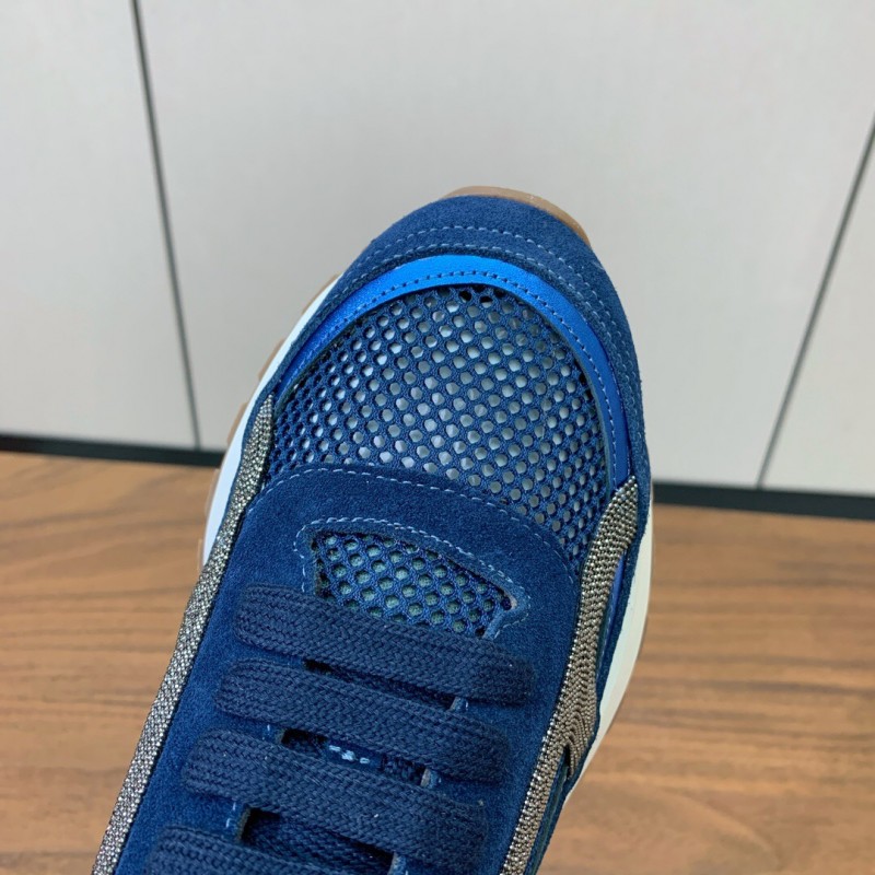 2025 Men Brunello Cucinelli Blue Navy Suede Mesh Casual Sneakers KFY00310