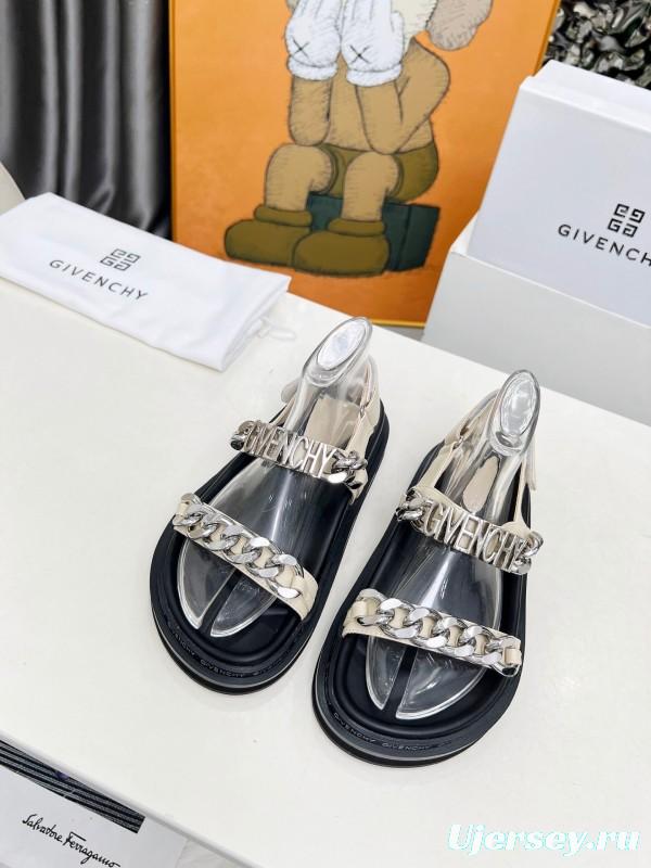 2025 Women Givenchy White Leather Sandals Chain Detail LY00260