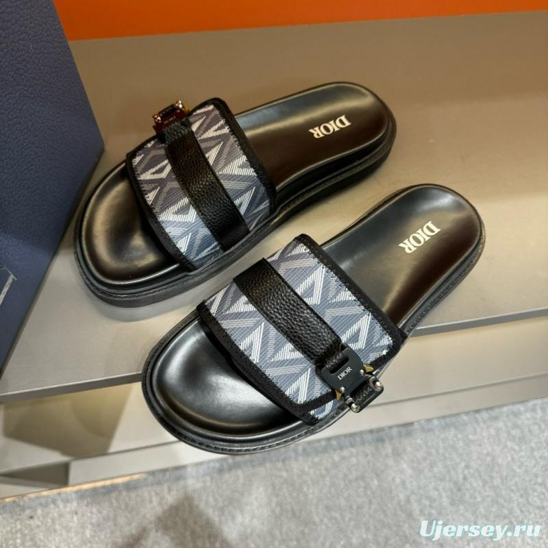 2024 Slippers Dior Blue Black Leather Slippers