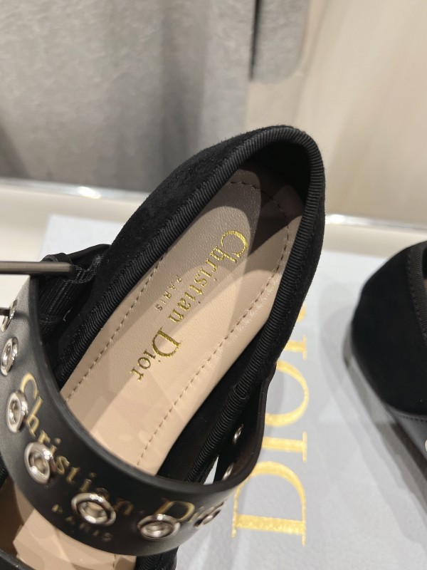 2025 Women Dior Black Leather Suede Mary Jane Buckle KFY00300