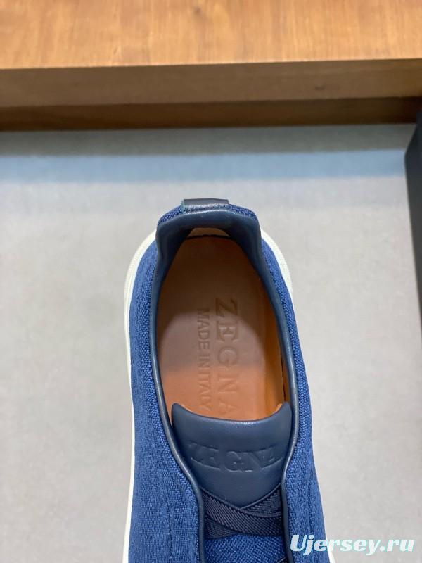 2024 Men Ermenegildo Zegna Blue Calfskin Pelletessuta Sneakers MJ00280