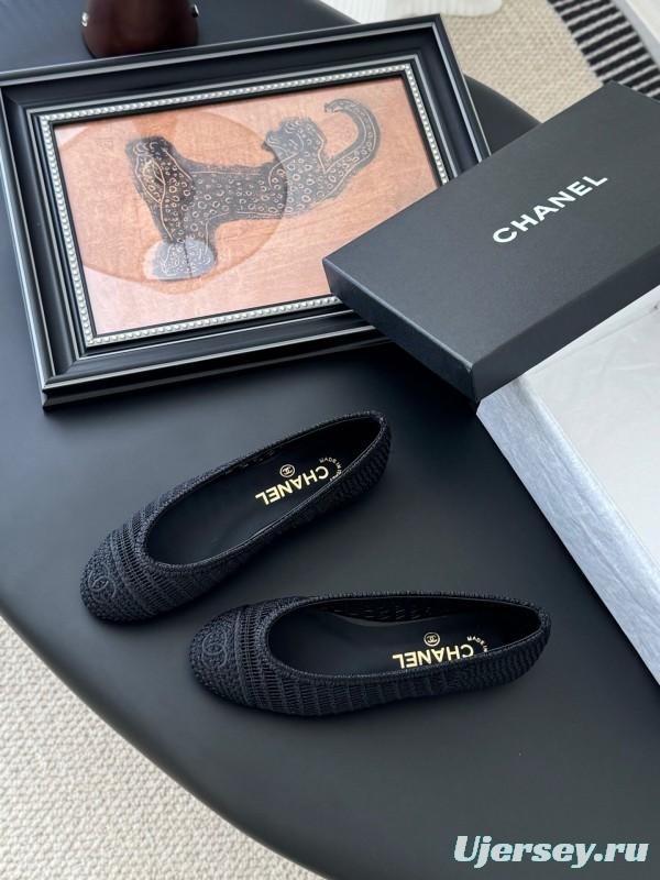 2025 Women Chanel Black Mesh Ballet Flats LY00280
