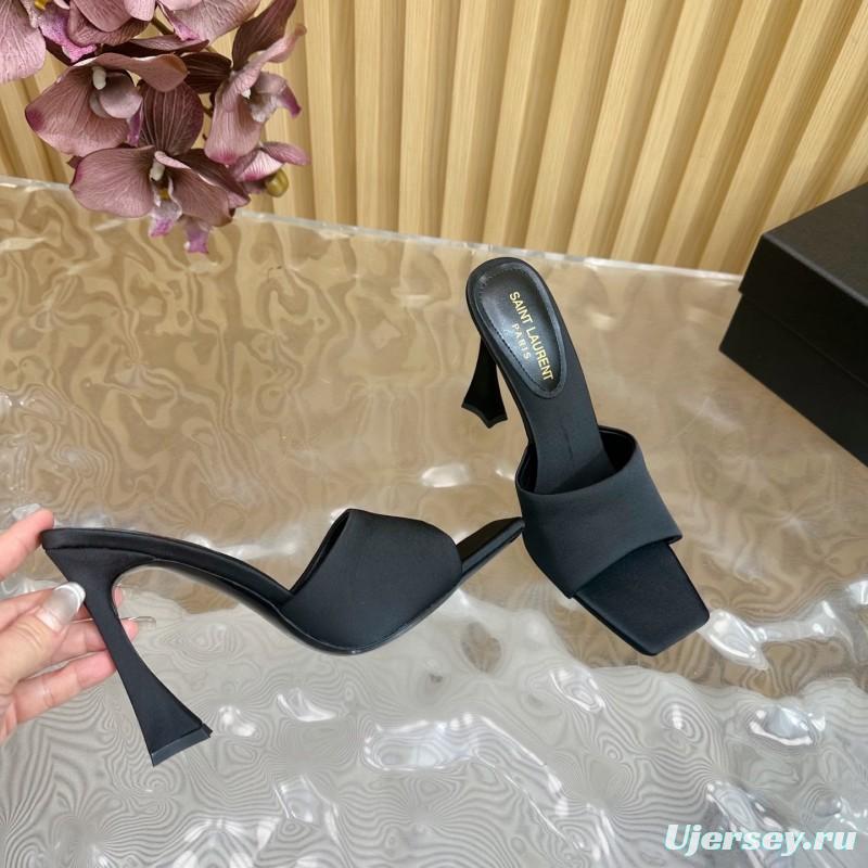 2025 Women Yves Saint Laurent Black Silk Heels KFY00280