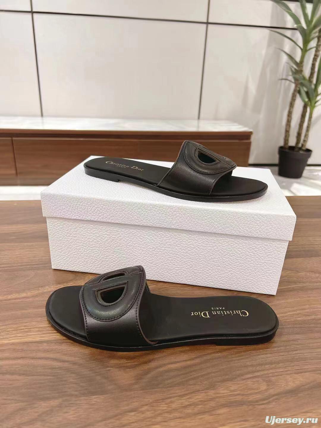 2025 Slippers Dior Black Leather Slippers LY00260