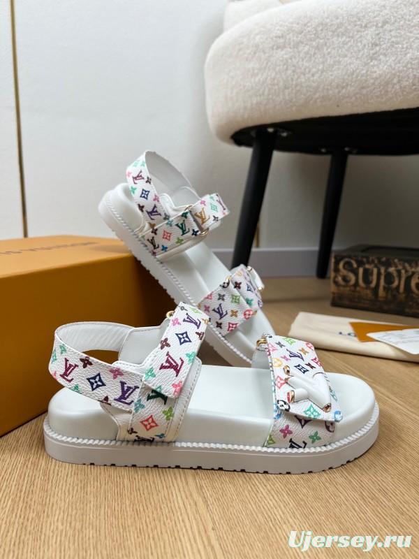 2025 Women Louis Vuitton White Multicolor Leather Sandals KFY00280