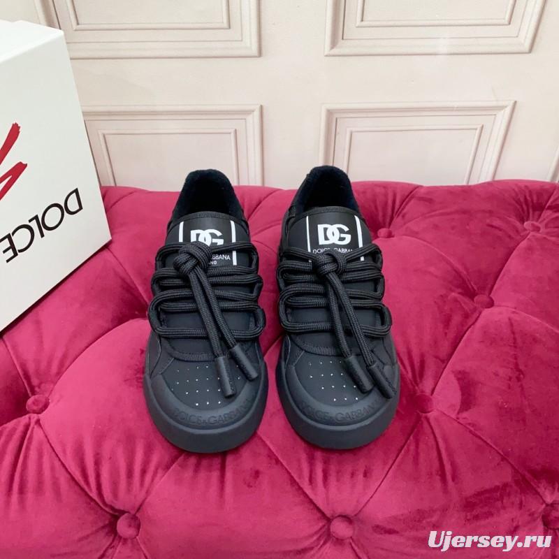 2025 Men Dolce & Gabbana Black Mesh Leather Sneakers