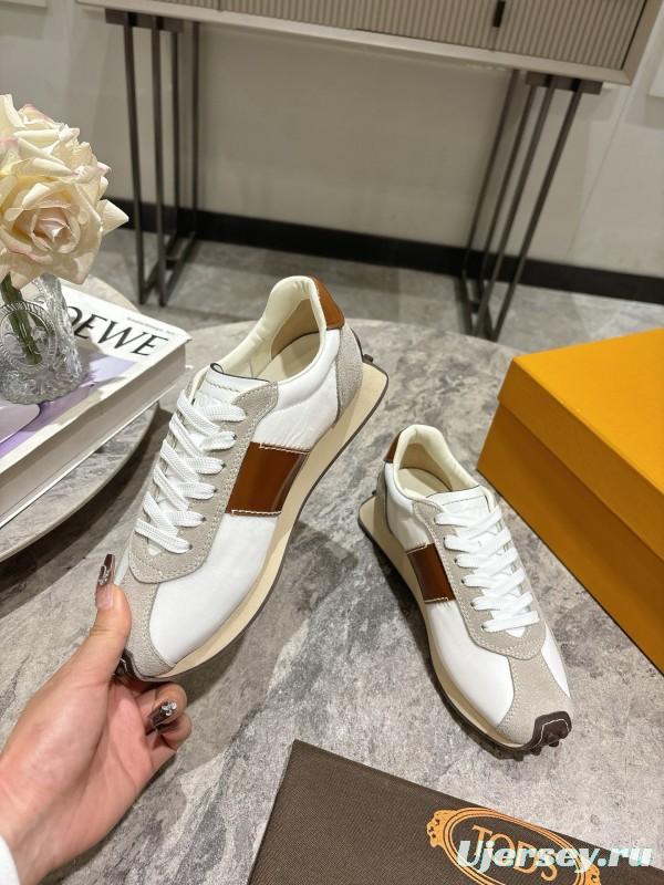 2025 Women TOD'S White Brown Beige Leather Suede Sneakers