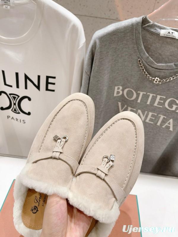 2024 Slippers LP beige suede fur lined summer walk