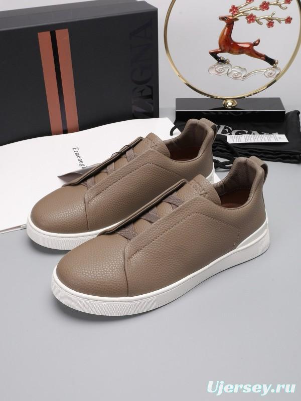 2024 Men Ermenegildo Zegna Taupe Leather Sneakers MJ00240