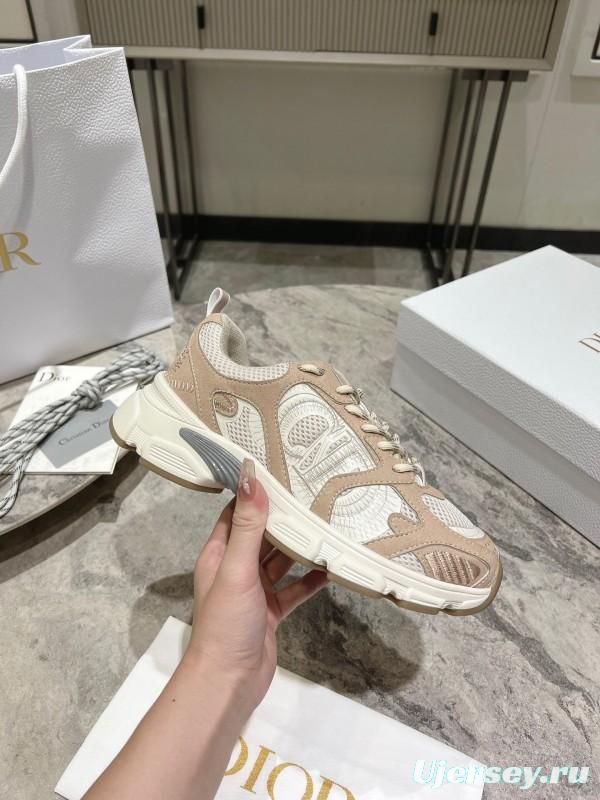 2025 Women Dior Beige White Mesh Leather Sneakers