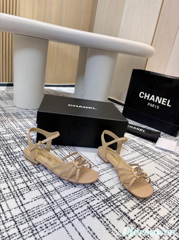 2025 Women Chanel Beige Leather Sandals LY00270
