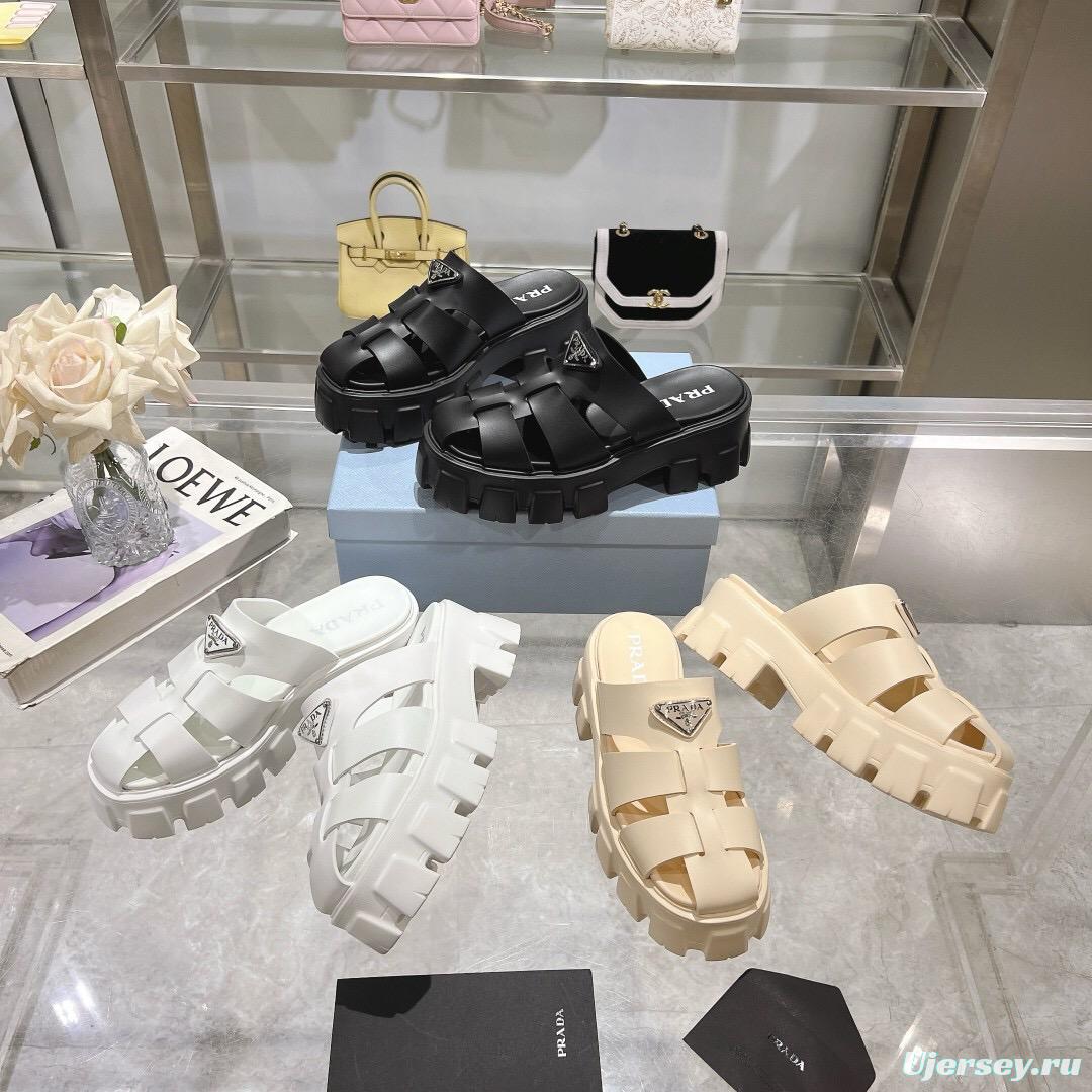 2025 Women Prada White Leather Slippers LY00250