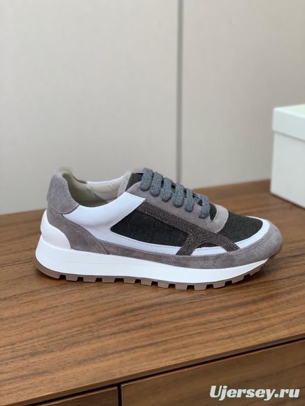 2025 Unisex Brunello Cucinelli Black Grey White Suede Leather Casual Sneakers LY