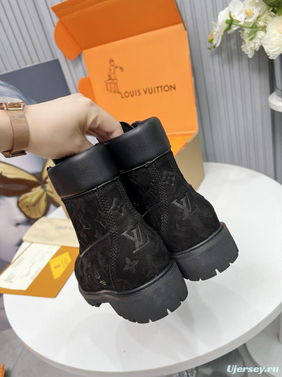 2024 Unisex Louis Vuitton Black Brown Suede Leather Ankle Boots MJ00450