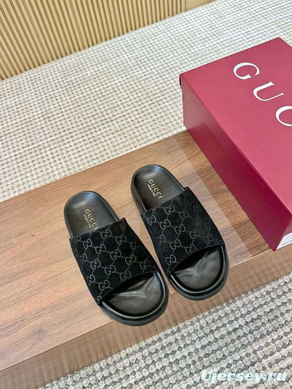 2025 Women Gucci Black Suede Leather Slippers