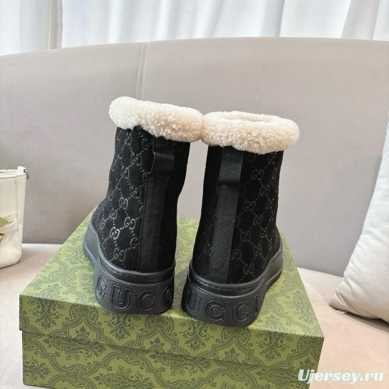2024 Women Gucci Black Suede Wool Snow Boots MJ00350