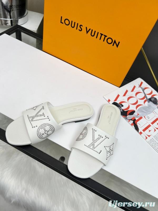 2025 LV White Leather Slippers LY00200