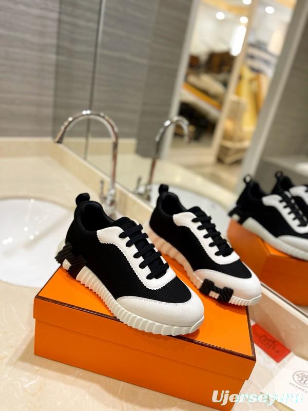 2024 Unisex Hermès black white fabric sneakers