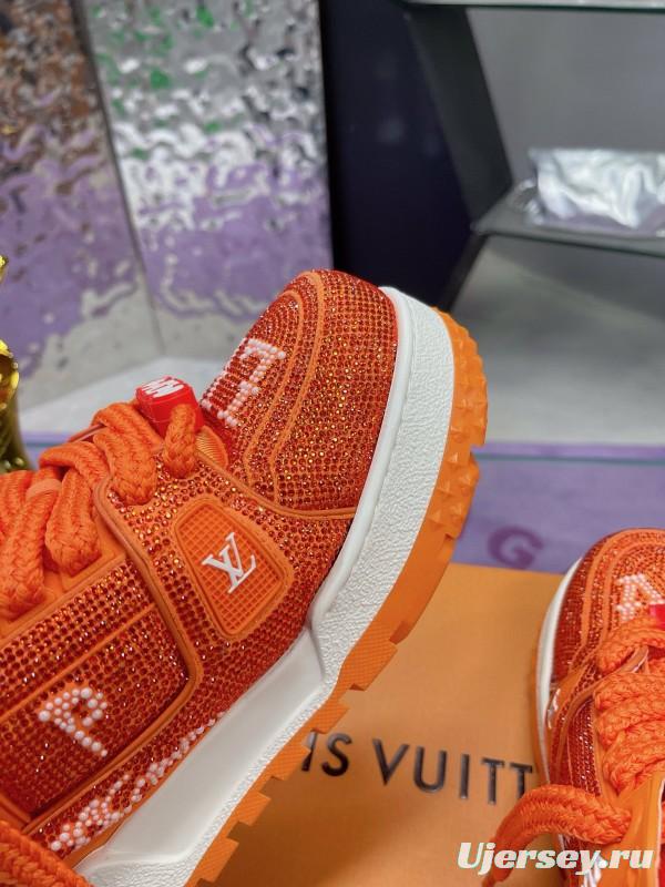 2024 Kids Louis Vuitton Orange Leather LV Trainer