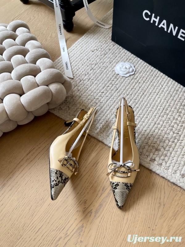 2025 Women Chanel Beige Snake Leather Heels KFY00320