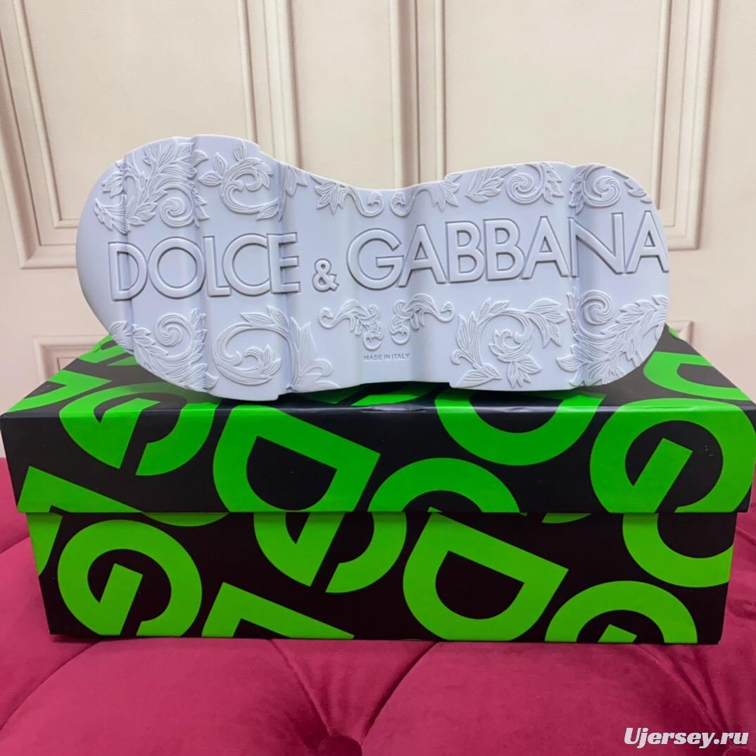 2025 Unisex Dolce & Gabbana White Grey Leather Lycra Sneakers DG Craft LY00330(F)/LY00340(M)