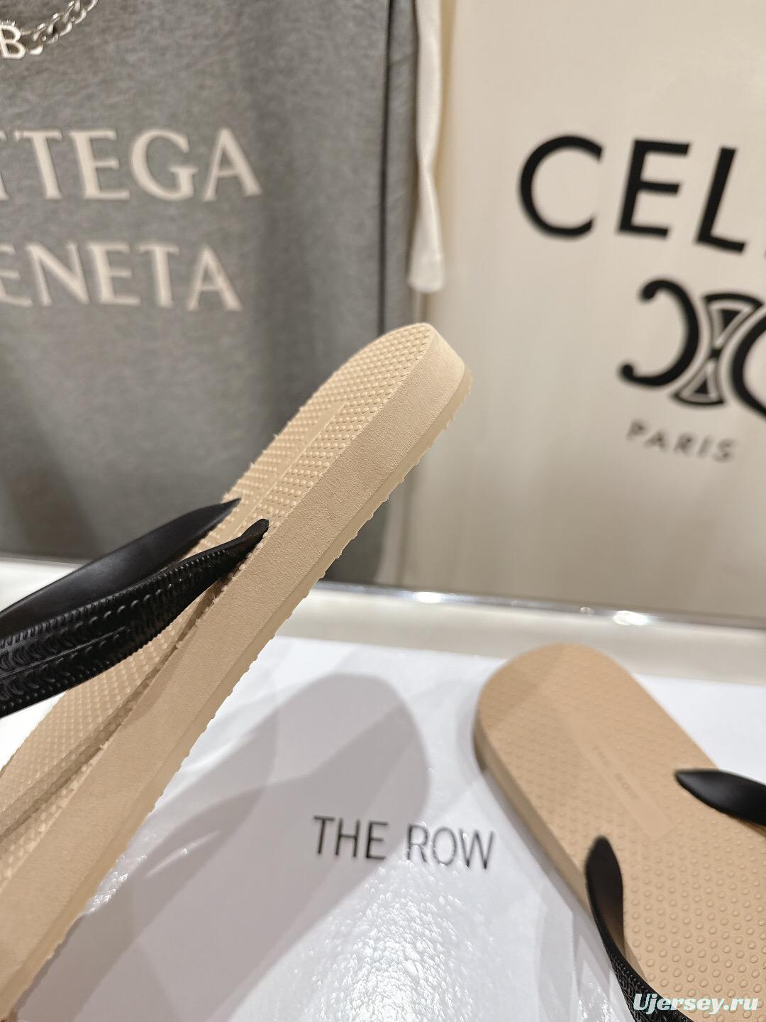 2025 Unisex The Row Beige And Black Leather Casual Flip-Flops Handmade KFY00160