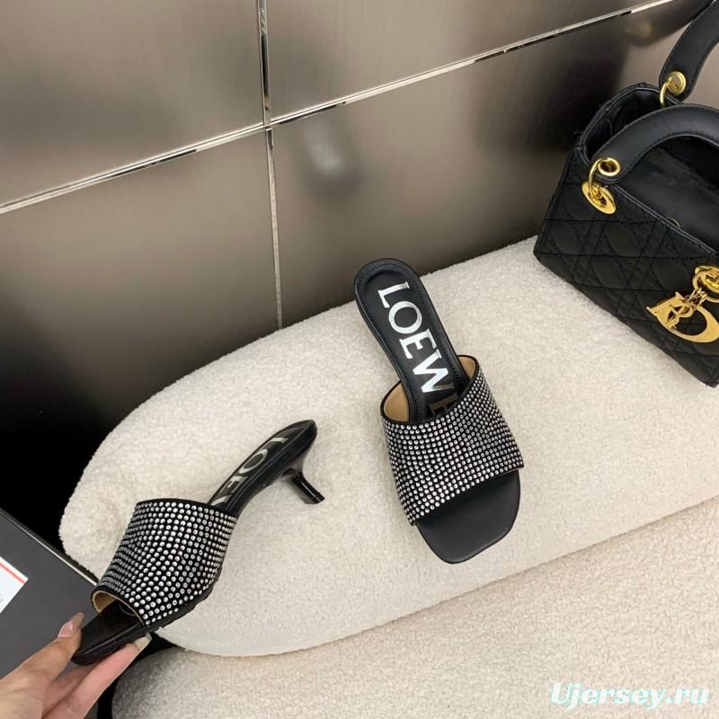 2025 Women Loewe Black Sheep Suede Sandals