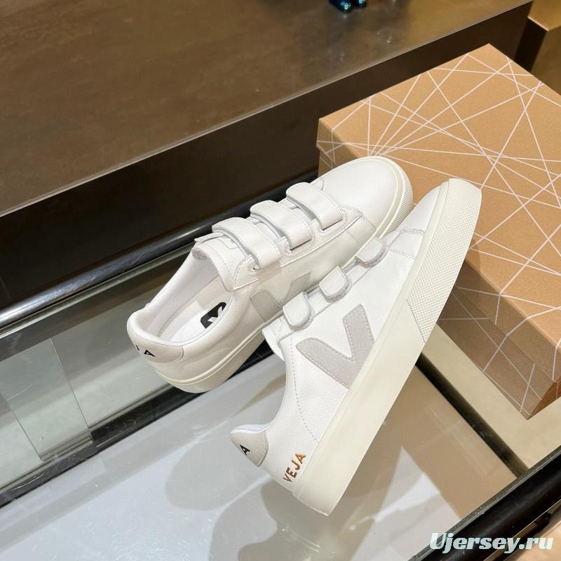 2025 Unisex VEJA White Leather Canvas Sneakers V-Logo MJ00240