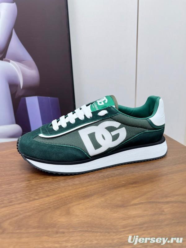 2025 Men Dolce & Gabbana Green White Mesh Suede Casual Sneakers LY00300