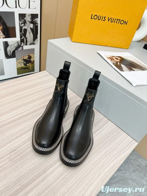 2024 Women Louis Vuitton Black Calf Leather Chelsea Boots MJ00340