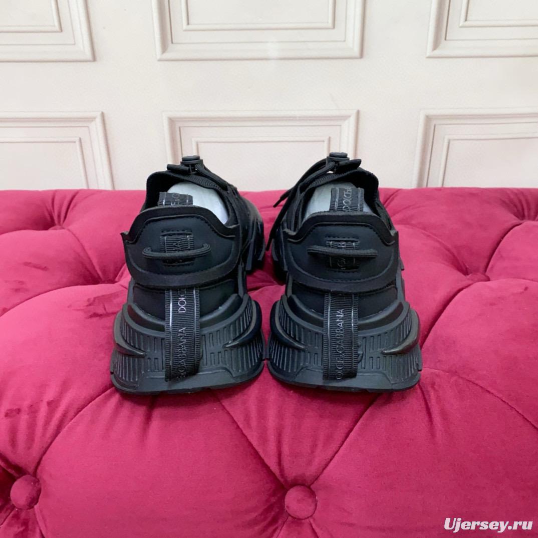 2024 Unisex Dolce & Gabbana Black Knit Leather Sneakers