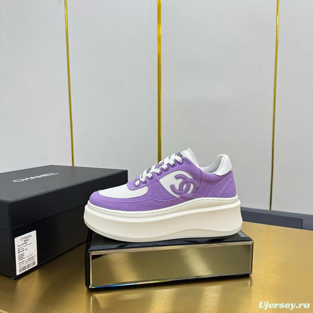 2025 Women Chanel Purple White Leather Canvas Sneakers