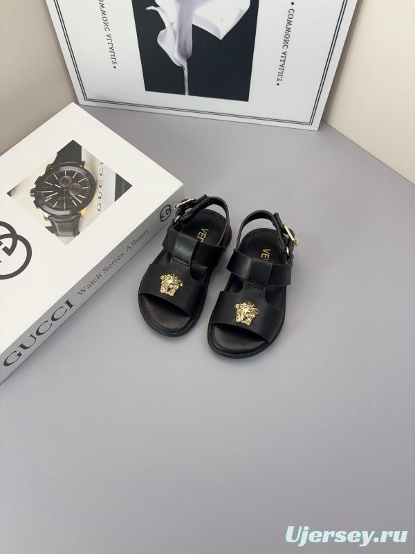 2025 Kids Versace Black White Leather Sandals