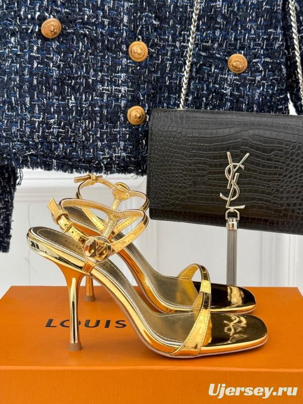 2025 Women Louis Vuitton Gold Leather Sandals