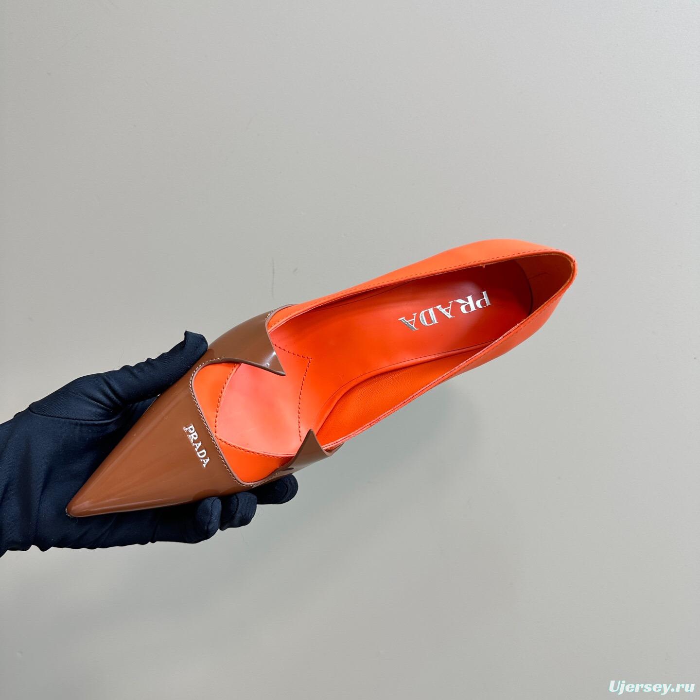 2025 Women Prada Orange Brown Leather Heels KFY00310