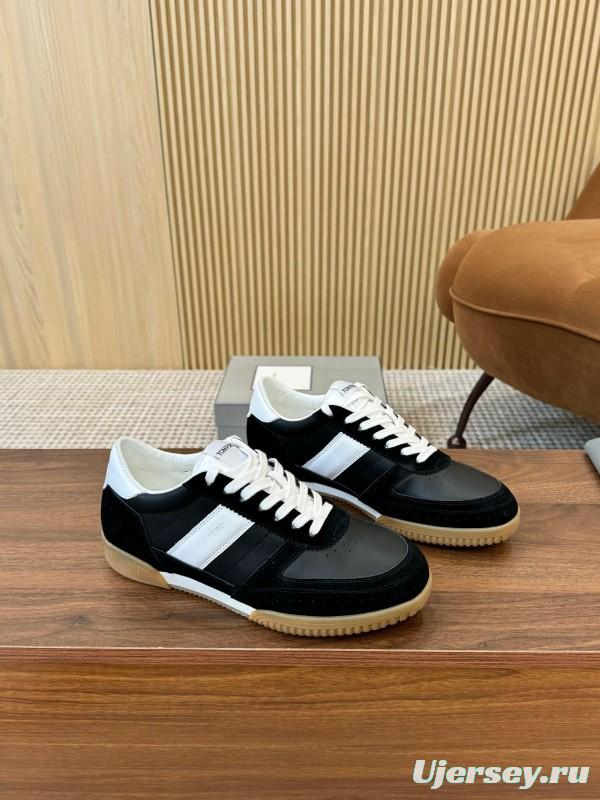 2025 Unisex TOM FORD Black White Leather Suede Sneakers Classic Contrasting LY00360