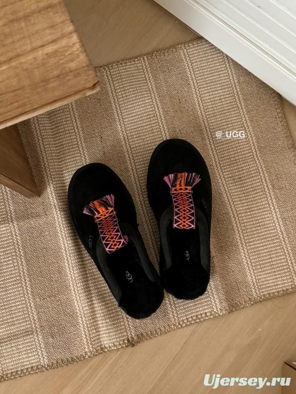 2024 UGG Black Suede Slippers Woven Tassel MJ00230