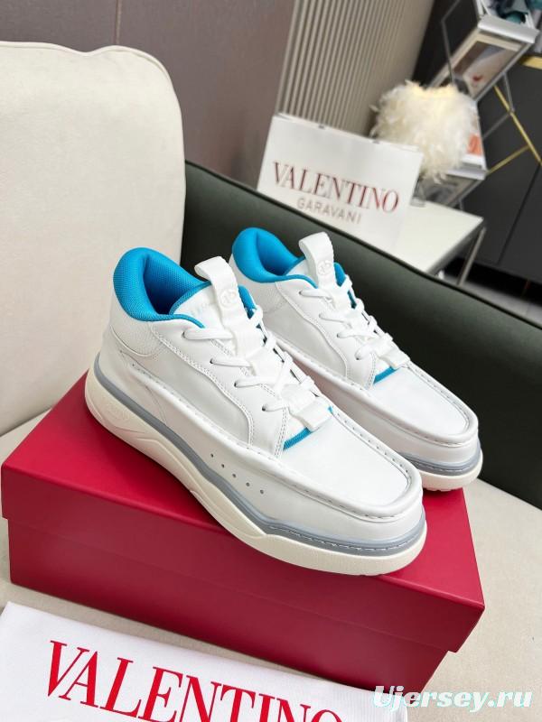 2025 Unisex Valentino White Blue Leather Sneakers RUNBOOT LY00390