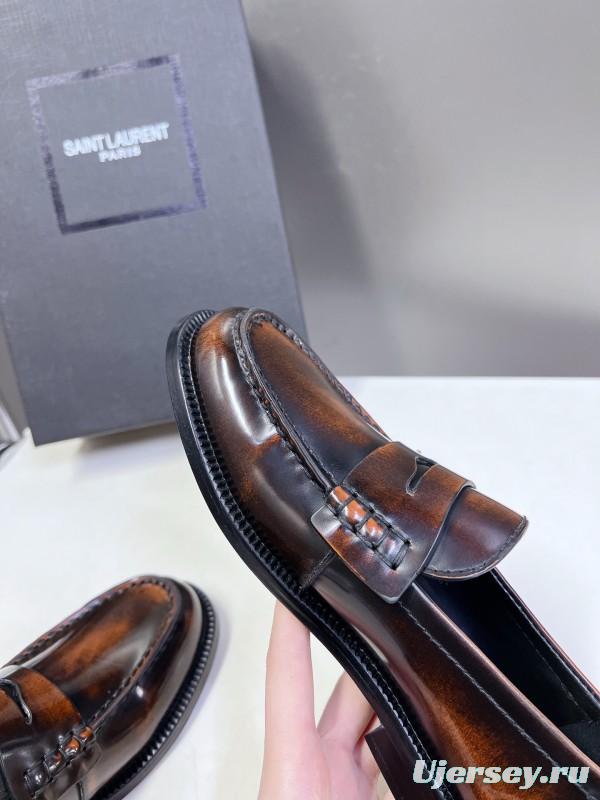 2025 Women Yves Saint Laurent Brown Leather Loafers KFY00350