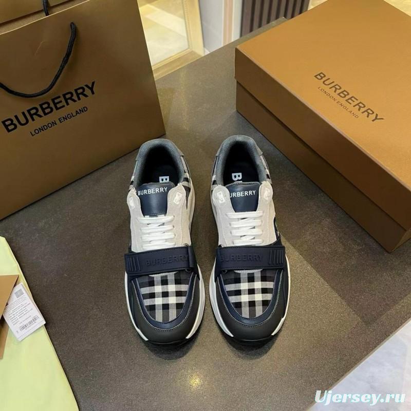 2025 Unisex Burberry Black White Beige Suede Leather Cotton Sneakers Vintage Check MJ00360
