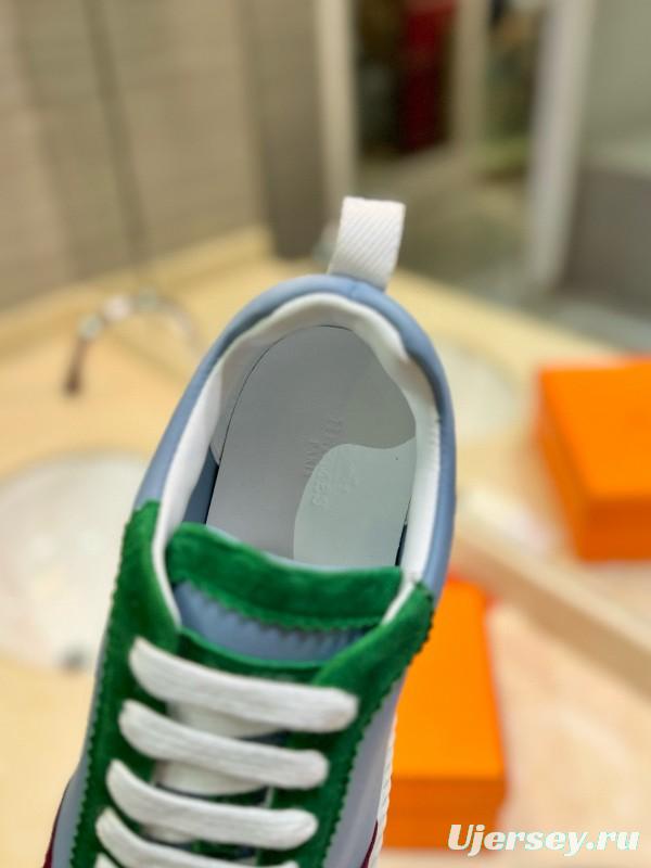 2024 Unisex Hermès White Green Burgundy Imported Silk Suede Casual Sneakers MJ00320