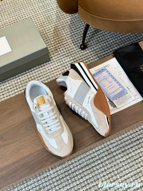 2025 Unisex TOM FORD Beige White Black Leather Suede Sneakers LY00360(F)/LY00370(M)