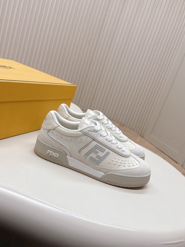 2025 Unisex Fendi White Grey Leather Plimsolls FF Retro Design LY00350(F)/LY00360(M)