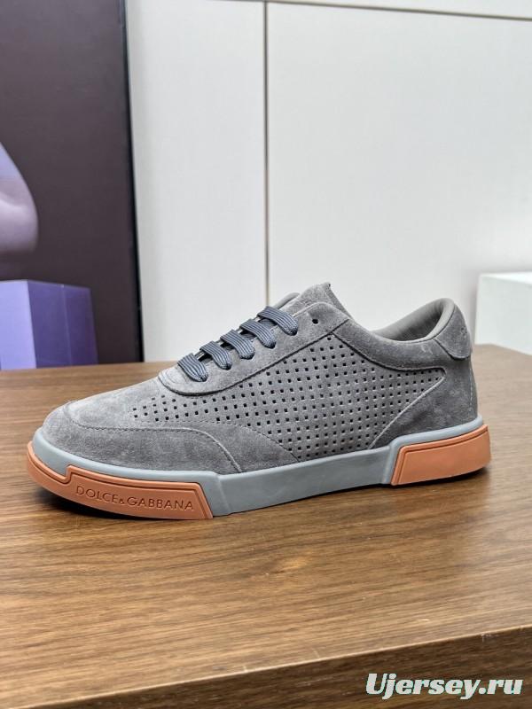2025 Men Dolce & Gabbana Gray Suede Casual Sneakers LY00280