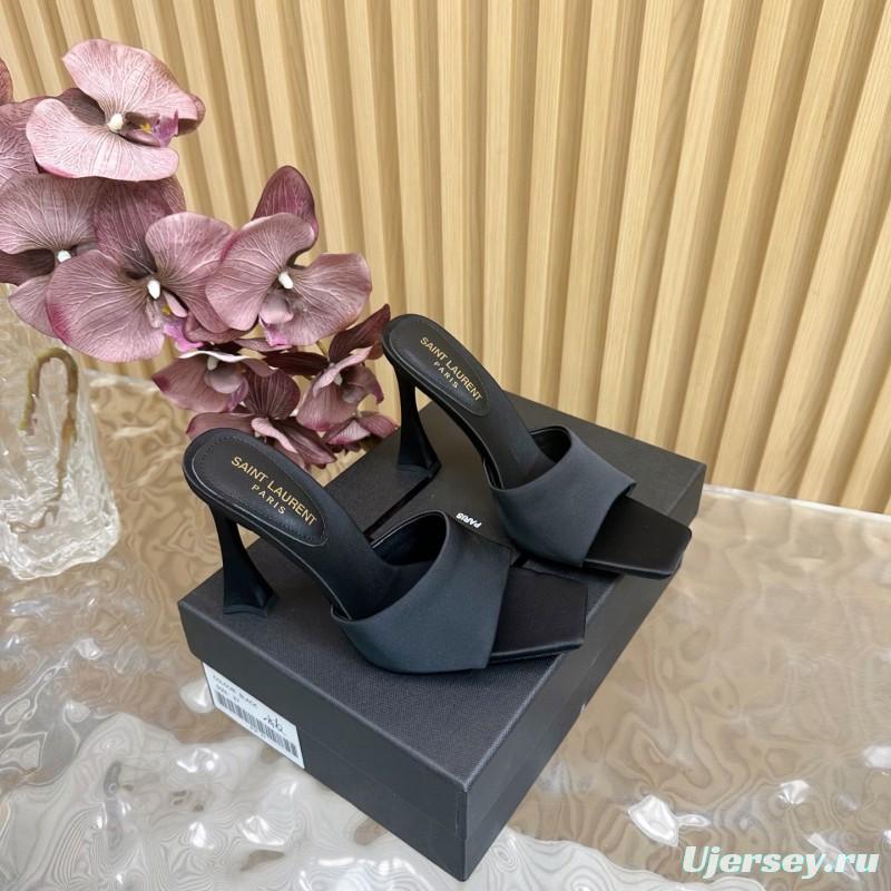 2025 Women Yves Saint Laurent Black Silk Heels KFY00280