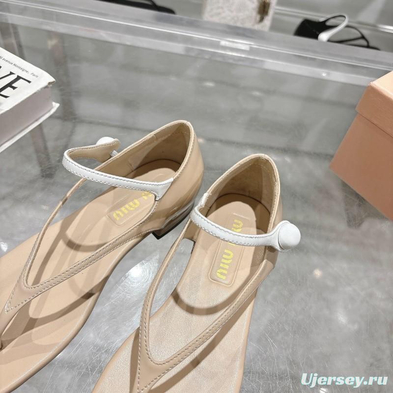 2025 Women MiuMiu Beige Leather T-Strap Sandals With Clear Heel KFY00289(F)