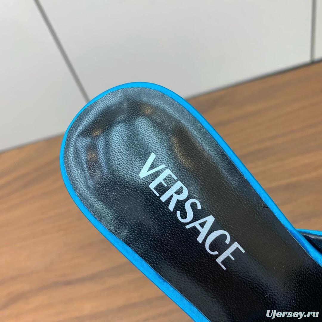 2025 Women VERSACE Blue Satin Slippers